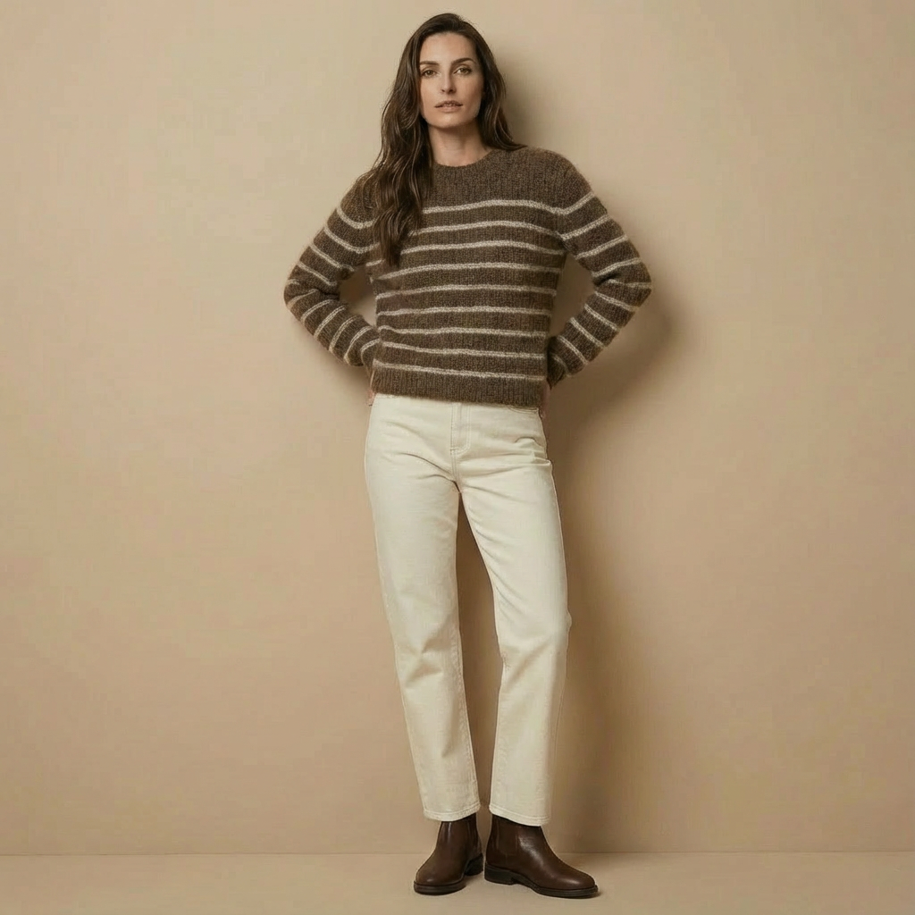 Gestreifter Kaschmirpullover für Damen | Rundhalsausschnitt | Lockerer Relaxed Fit