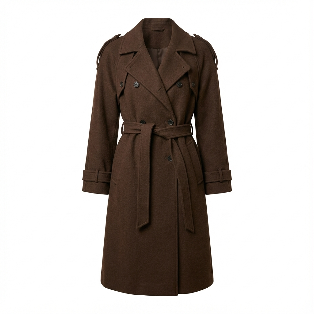 Eleganter Damen Maxi-Mantel – Langer Wintermantel Mit Doppelreiher & Bindegürtel Für Herbst/Winter