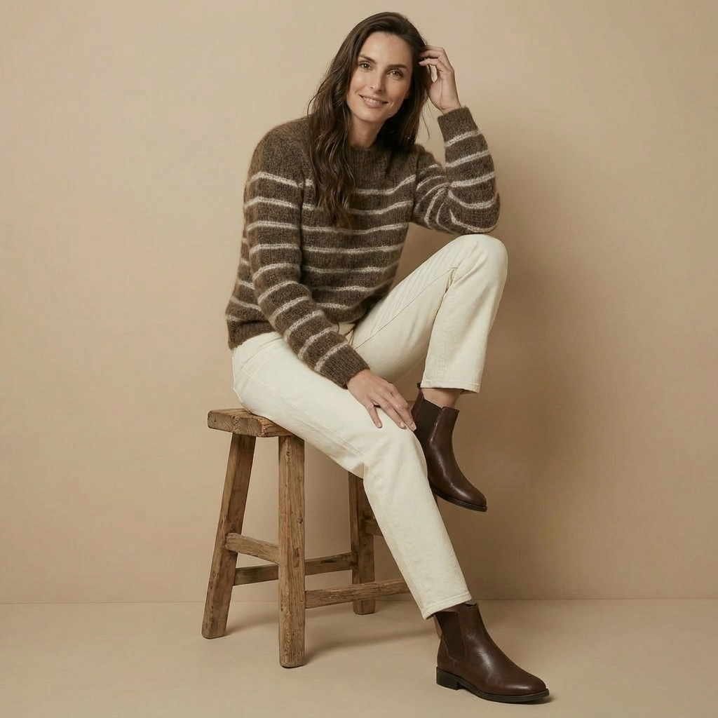 Gestreifter Kaschmirpullover für Damen | Rundhalsausschnitt | Lockerer Relaxed Fit