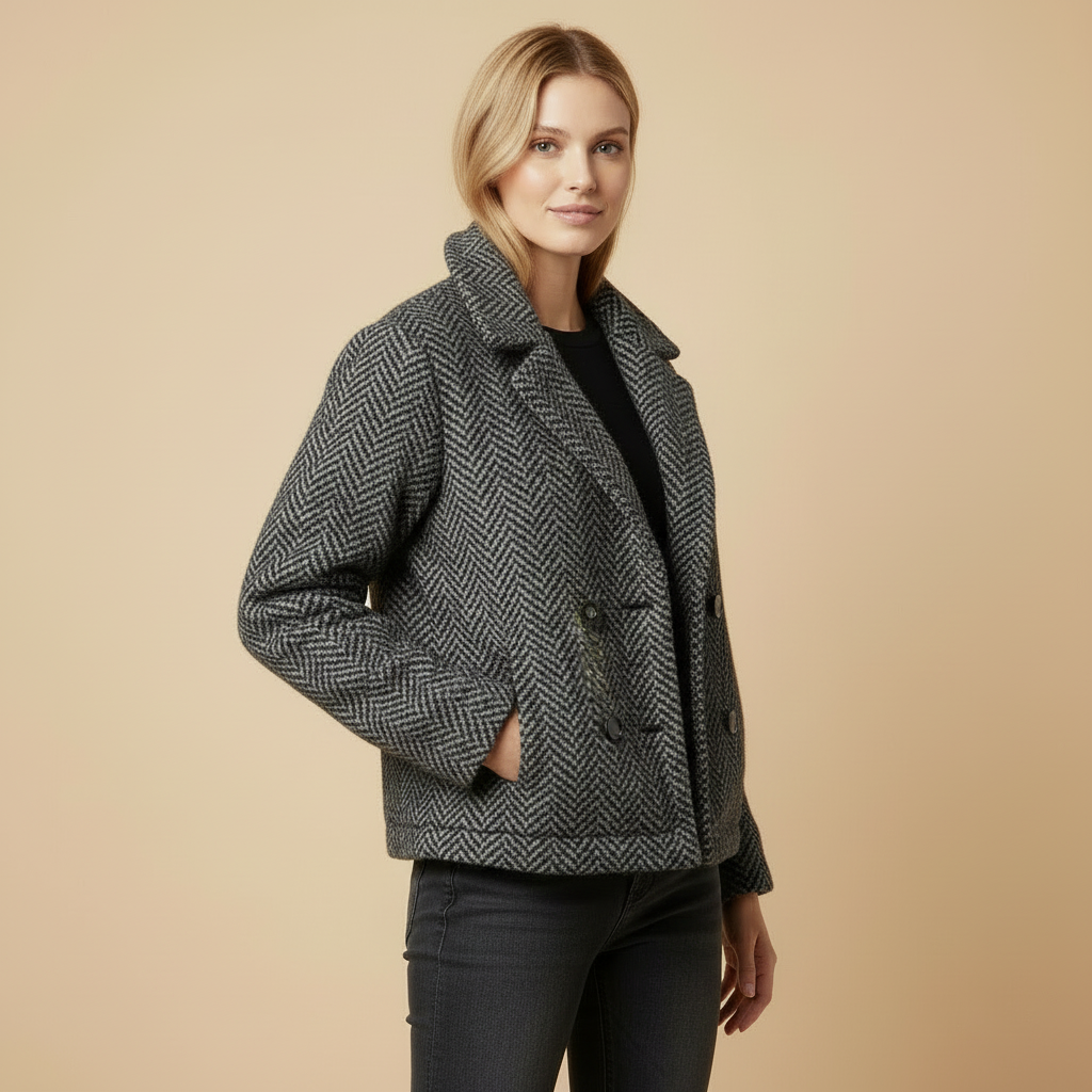 Urban Sunrise Fischgrätjacke | Doppelreihige Kurzjacke | Eleganter City-Look