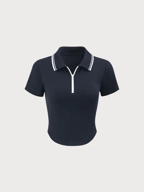 Clara Mode Sportlich Elegantes Polo Top mit Kontrastkragen Damen – Apparel & Accessories > Clothing > Clothing Tops > Polos für Damen (Women > Tops > Knitwear > Polo Shirts)
